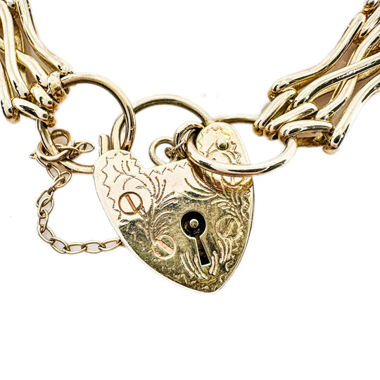 9ct Heart Padlock Gate Bracelet