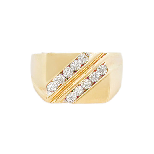 9ct Yellow Gold Two Row Diamond Mens Ring