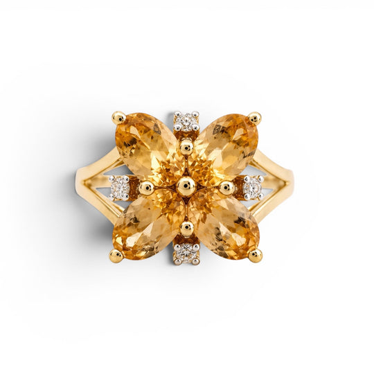 9ct Garnet & White Zircon Floral Cluster Ring 