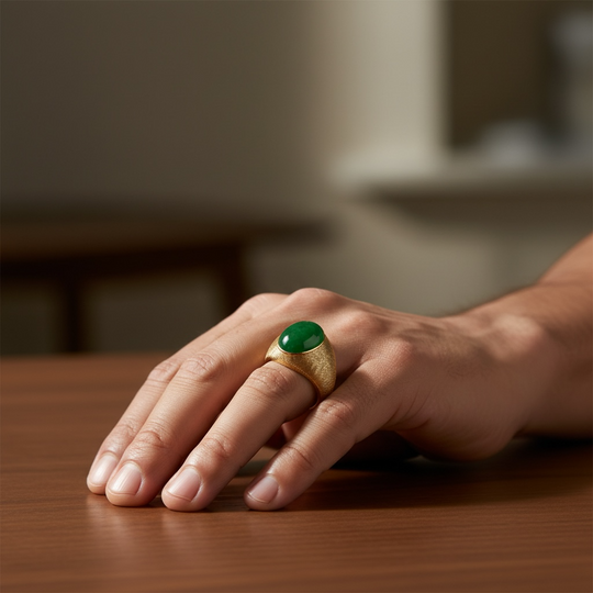 14ct Yellow Gold Jadeite Mens Ring