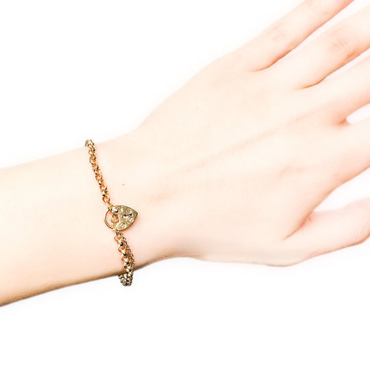 9ct Yellow Gold Belcher Heart Padlock Bracelet