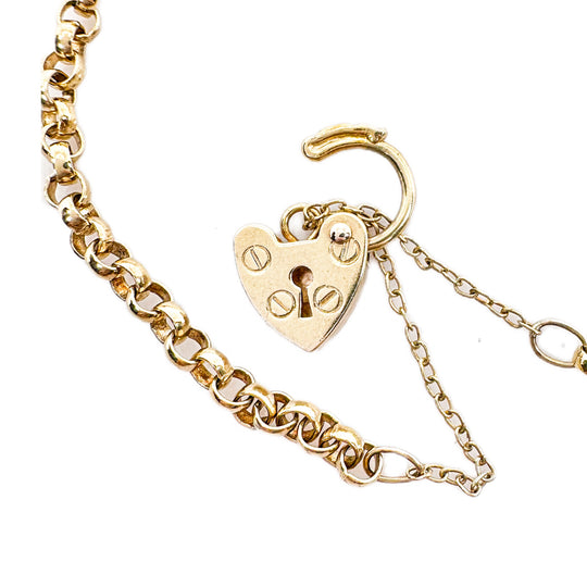 9ct Yellow Gold Belcher Heart Padlock Bracelet