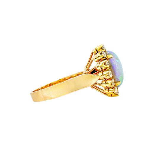 18ct Yellow Gold Opal & Diamond Ring