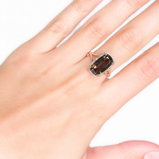 9ct Rose Gold Smokey Quartz Diamond Ring