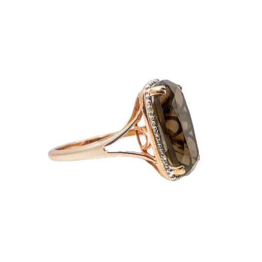 9ct Rose Gold Smokey Quartz Diamond Ring
