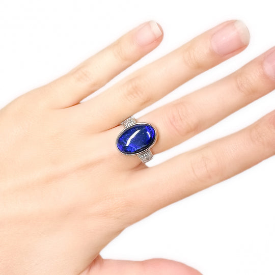 18ct White Gold Diamond & Black Opal Ring
