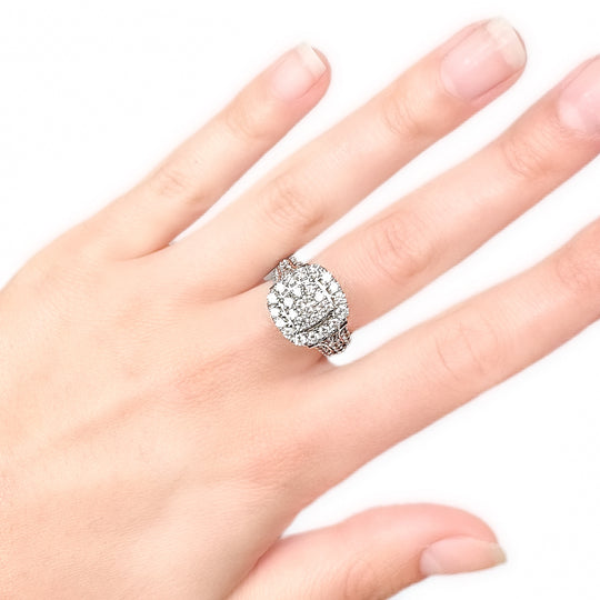 9ct White Gold Diamond Engagement Cluster Ring