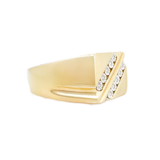 9ct Yellow Gold Two Row Diamond Mens Ring