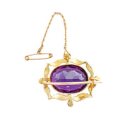 18ct Yellow Gold Amethyst & Pearl Brooch