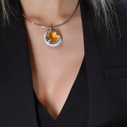 18ct White Gold Citrine & Diamond Pendant