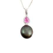 14ct Tahitian Pearl & Pink Sapphire Diamond Pendant