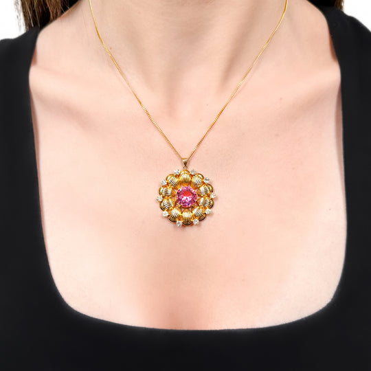 14ct Pink Sapphire Flower Pendant