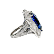 Sterling Silver Dark Blue Elaborate Design Ring