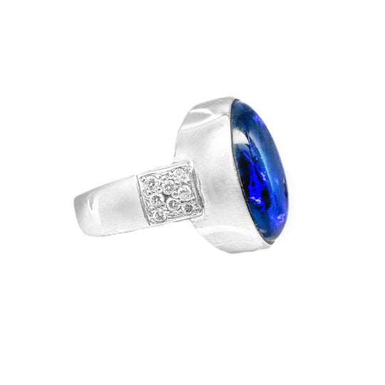 18ct White Gold Black Opal & Diamond Ring