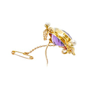 18ct Yellow Gold Amethyst & Pearl Brooch