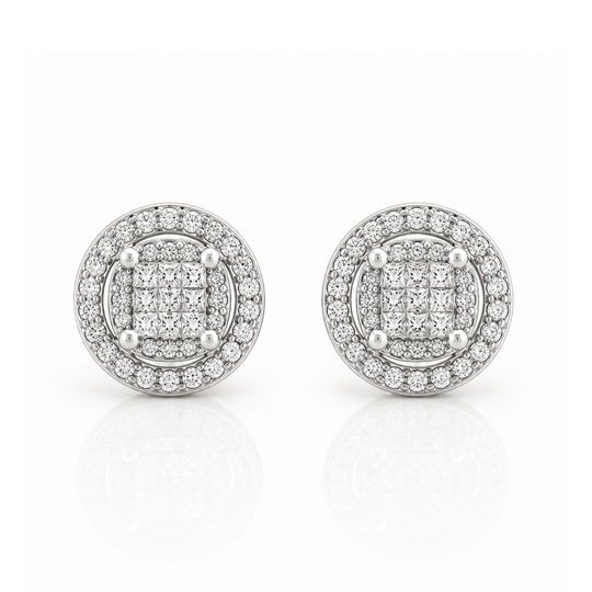 9ct White Gold Diamond Cluster Earrings