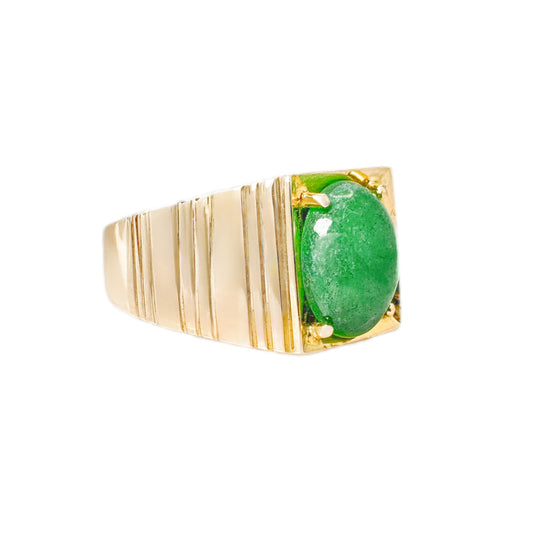 14ct Yellow Gold Jade Mens Ring
