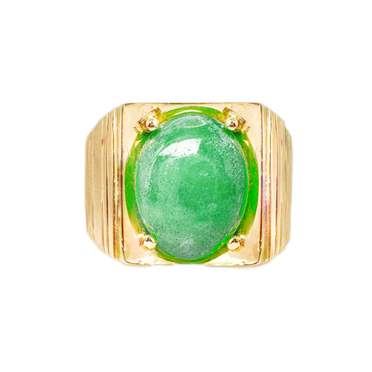 14ct Yellow Gold Jade Mens Ring