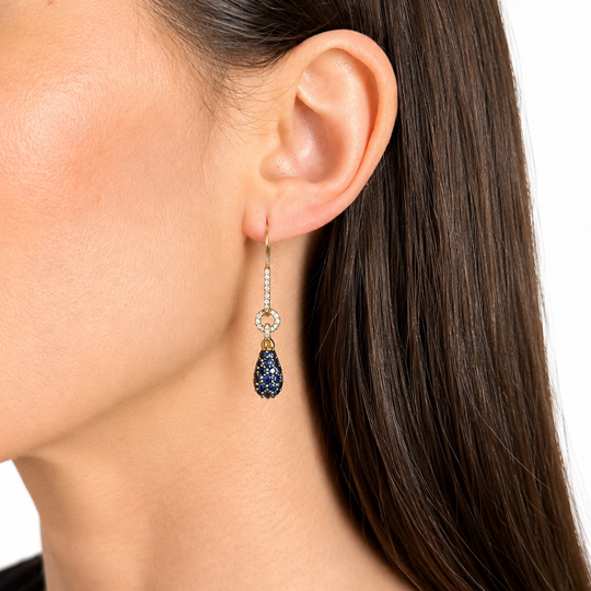 9ct Sapphire & Diamond Drop Earrings 