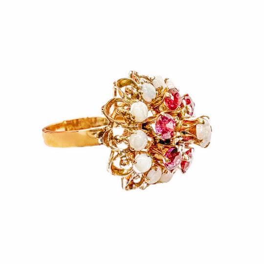 14ct Opal & Ruby Cluster Ring