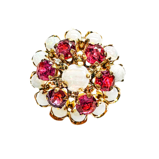 14ct Opal & Ruby Cluster Ring