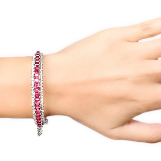 18ct White Gold Ruby & Diamond Bangle