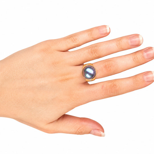 14ct Yellow Gold Pearl & Diamond Ring - add hand