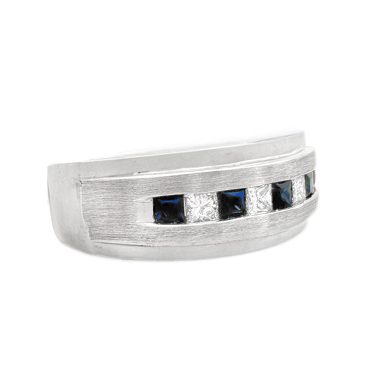 10ct White Gold Mens Sapphire & Diamond Ring