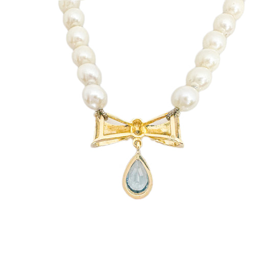 18ct Yellow Gold Pearl & Topaz Bow Necklet