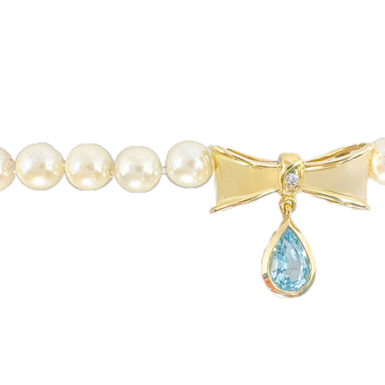 18ct Yellow Gold Pearl & Topaz Bow Necklet