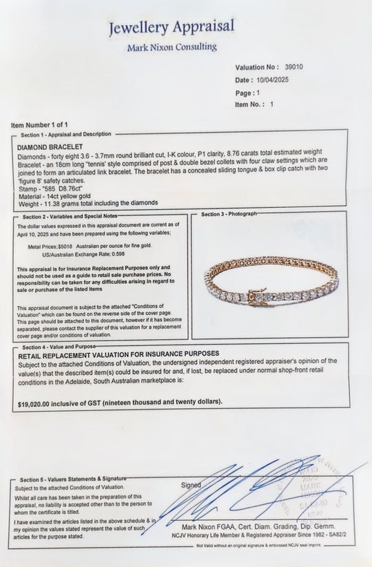14ct Yellow Gold Diamond Tennis Bracelet