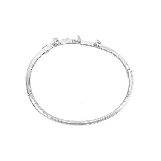 18ct White Gold Diamond Leaf Bangle