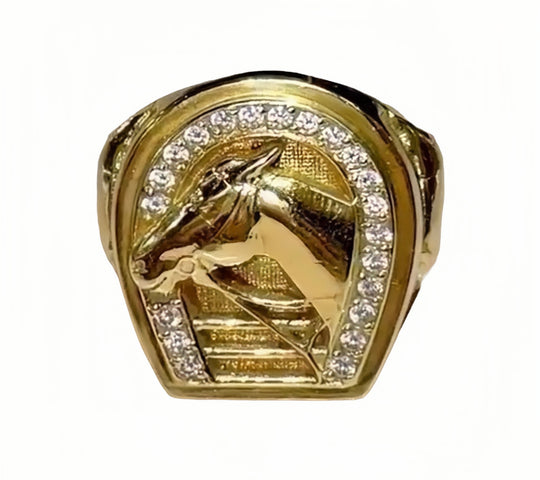 9ct Cubic Zirconia Mens Horse Ring