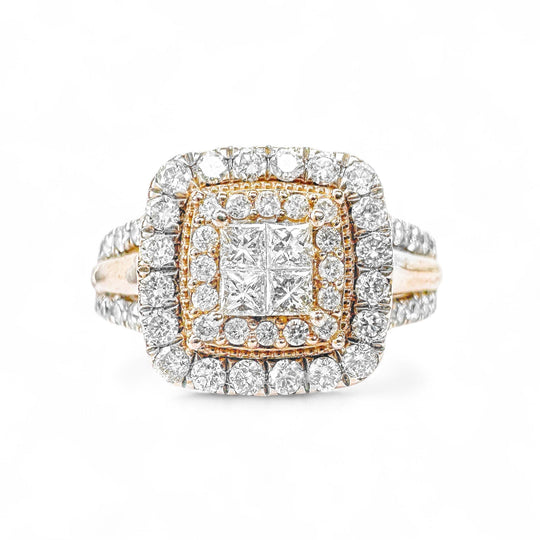 9ct Rose Gold & Diamond Square Top Ring