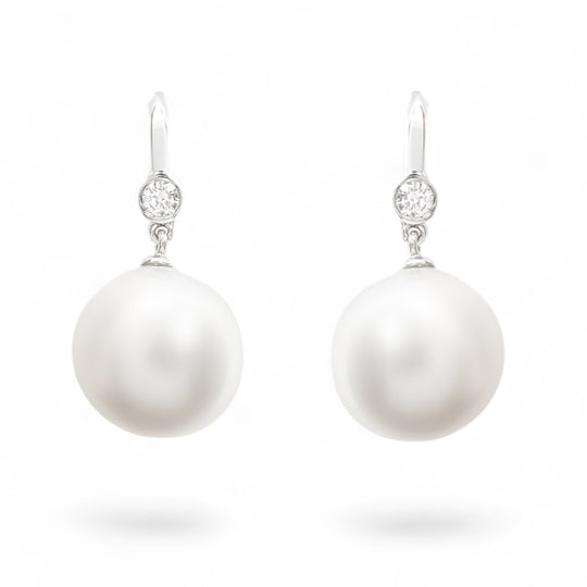 18ct White Gold Diamond Pearl Earrings