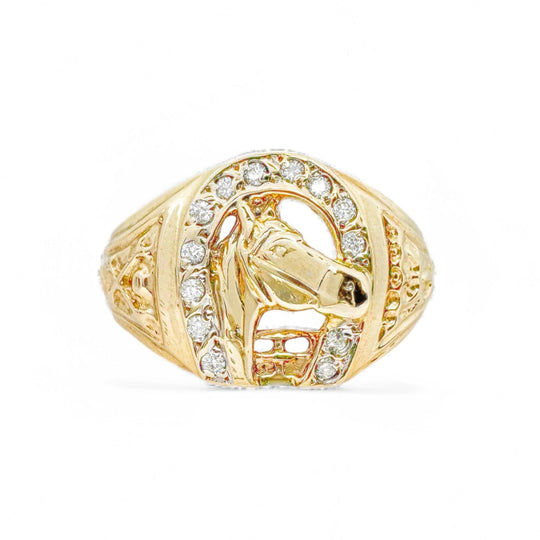 9ct Yellow & Diamond Gold Horse Ring