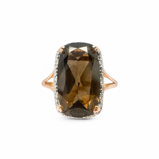9ct Rose Gold Smokey Quartz Diamond Ring