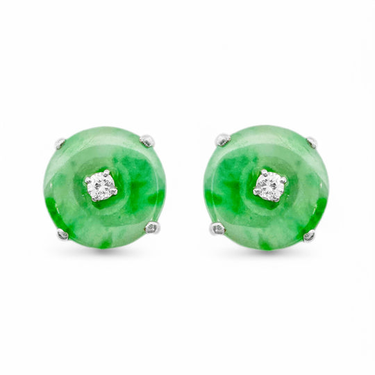 18ct White Gold Jade & Diamond Earrings
