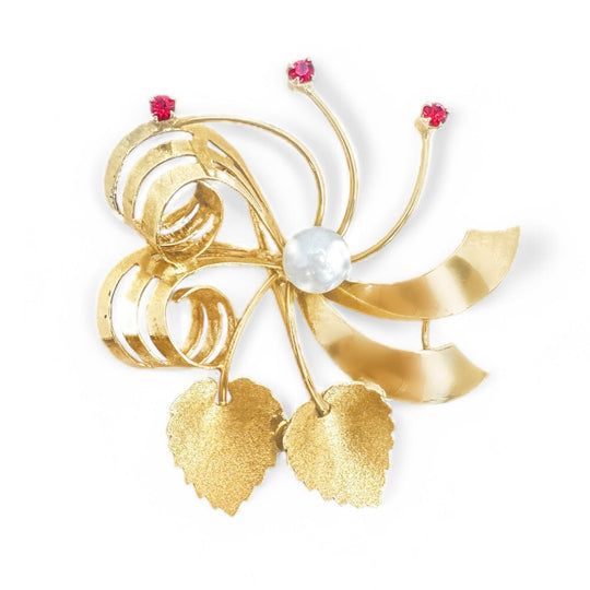 18ct Pearl Leaf Brooch