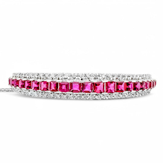 18ct White Gold Ruby & Diamond Bangle