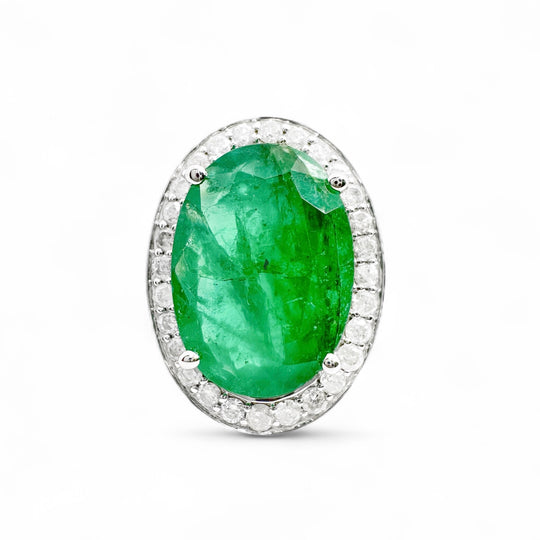 14ct White Gold Emerald & Diamond Ring
