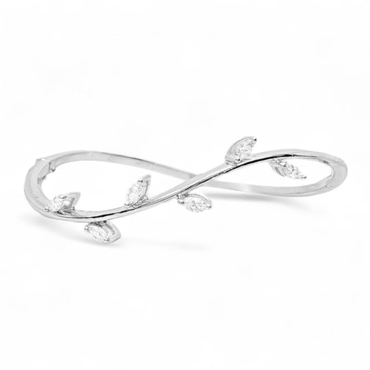 18ct White Gold Diamond Leaf Bangle