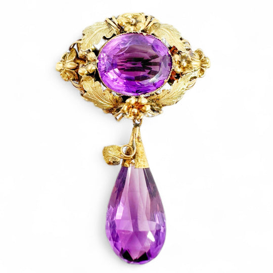 Antique 15ct Yellow Gold Amethyst Brooch