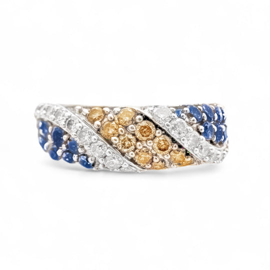 Blue, Champagne & White Diamond Ring