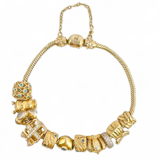 14ct Yellow Gold Pandora Charm Bracelet
