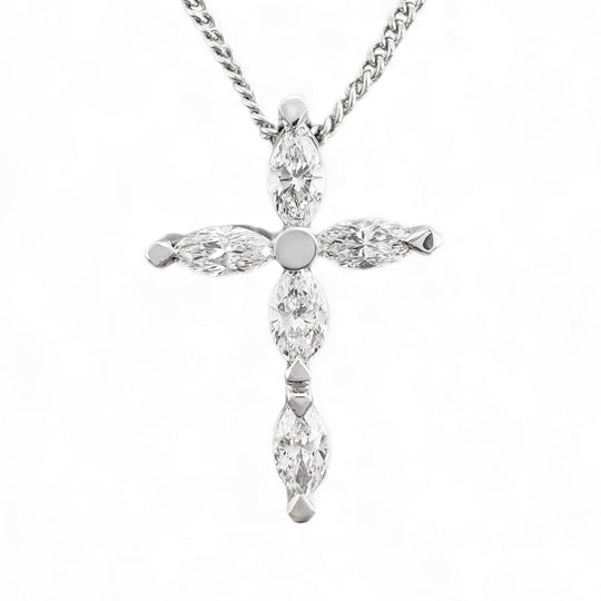 18ct White Gold Marquise Diamond Cross Pendant 