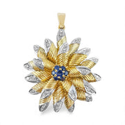 18ct Yellow Gold Sapphire & Diamond Flower Pendant 