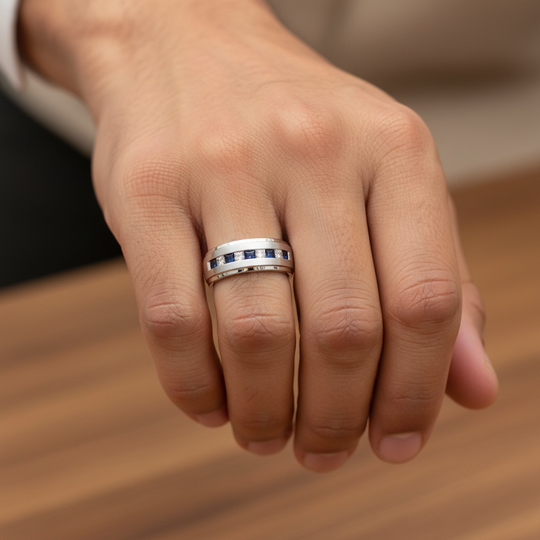 10ct White Gold Mens Sapphire & Diamond Ring