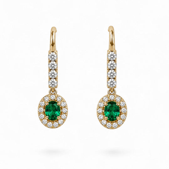 9ct Emerald & Diamond Drop Earrings
