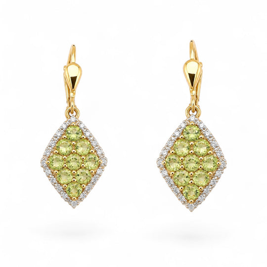 9ct Peridot & Diamond Drop Earrings